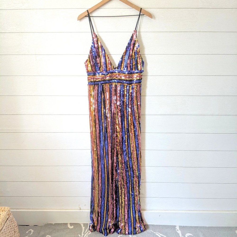 Boohoo Multicolor Sequin Striped Jumpsuit
